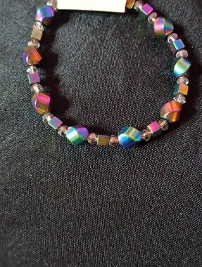 Iridescent Multicolor Beaded Stretch  Magnetic Bracelet - Women Jewelry
